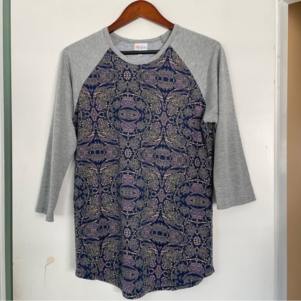LulaRoe long sleeved shirt size medium blue gray yellow pink